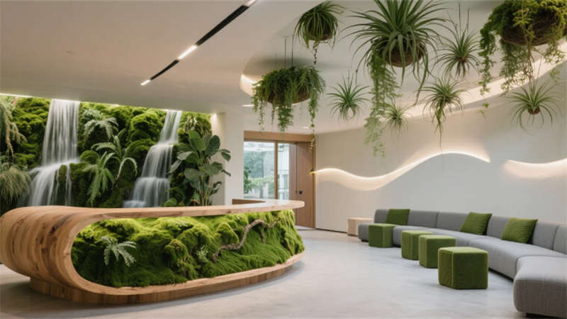 綠植呼吸幕墻與光影協(xié)作生態(tài)，合肥2000平辦公室裝修設(shè)計(jì)效果圖